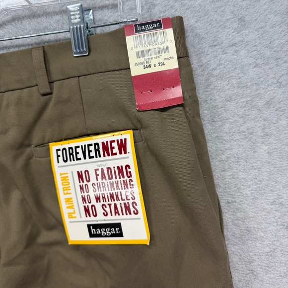 Haggar Chino Pants Mens 34x29 Mocha Brown Khakis Forever New Plain Front Chinos - Picture 3 of 13